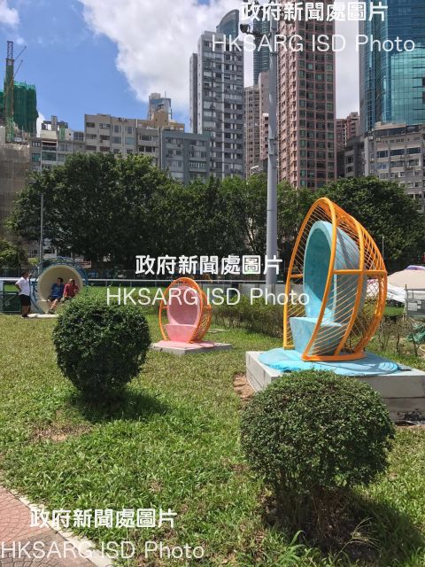 Twenty sets of creative seating will be displayed in open space at 20 Leisure and Cultural Services Department venues across the 18 districts from July 23 onwards. Photo shows the seats installed at Happy Valley Park which are also sound sculptures for park users to interact with each other.