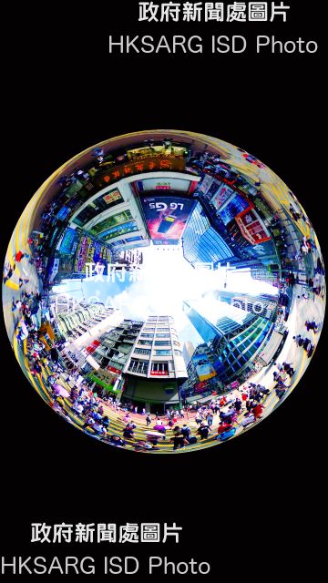 The dense cityscape and recreational space take on a fresh look with the help of 360-degree cameras. Featured here is Nathan Road in Mong Kok.