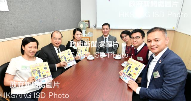 The Chief Secretary for Administration, Mr Matthew Cheung Kin-chung, today (July 11) visited the Hok Yau Club's Student Guidance Centre to learn about the support it renders to the current-year candidates of the Hong Kong Diploma of Secondary Education Examination, including providing study information and counselling service. Mr Cheung (second left) is pictured with the Director of the Centre, Mr Ng Po-shing (first right); the Vice Chairman of Hok Yau Club, Ms Chan Wing-man (third left); the Executive Director of Hok Yau Club, Ms Elsa Chan (first left), a senior staff member of Hok Yau Club; and representatives of secondary school principals.