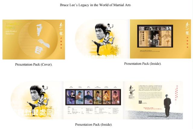 Hongkong Post will launch a special stamp issue and associated philatelic products with the theme "Bruce Lee's Legacy in the World of Martial Arts" on November 27 (Friday). Photo shows the presentation pack.